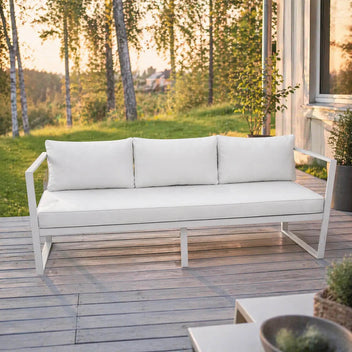 3-sitsig utomhussoffa 190 x 75 cm – 10 cm stoppning, stålram, vit/ljusbeige