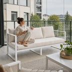 3-sitsig utomhussoffa 190 x 75 cm – 10 cm stoppning, stålram, vit/ljusbeige