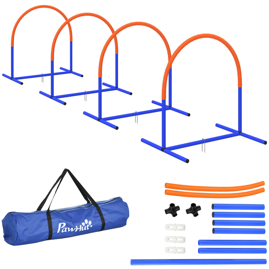 Koiran agility-kaaret 4 kpl aloittelijoille, kantolaukku, 88 x 64 x 95 cm, sininen/oranssi