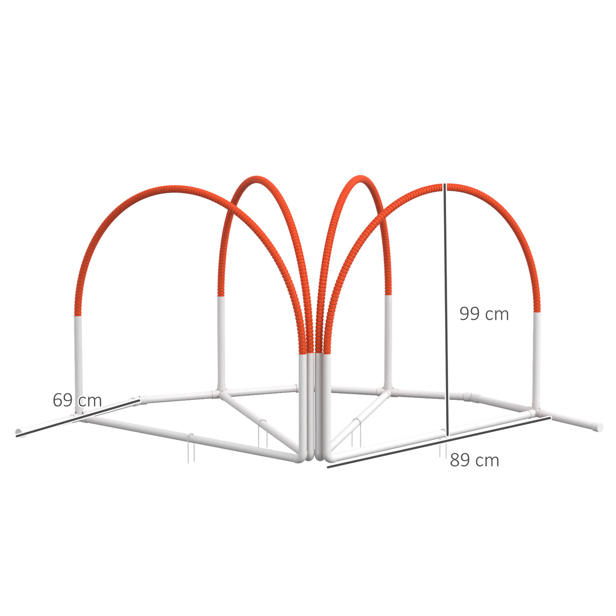 Koiran agility-setti 4 osaa maapiikeillä ja kantolaukulla, 89 x 69 x 99 cm, valkoinen/oranssi