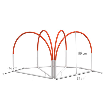 Koiran agility-setti 4 osaa maapiikeillä ja kantolaukulla, 89 x 69 x 99 cm, valkoinen/oranssi
