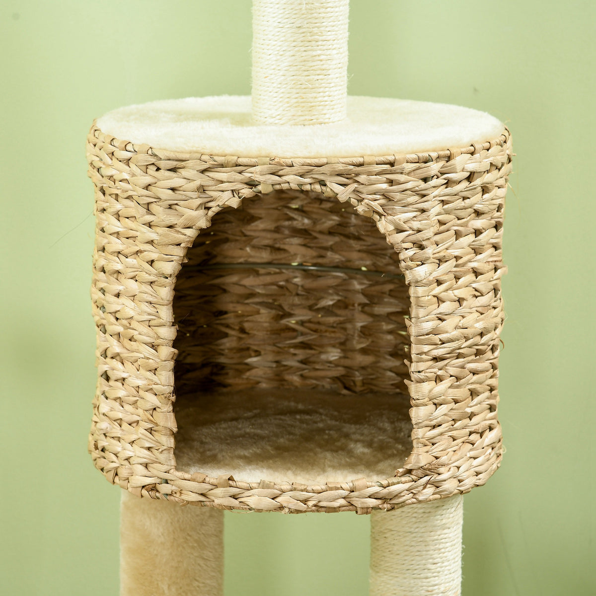 Kissan raapimispuu pesällä, pedillä ja raapimislaudalla, 116 cm, ruskea/beige