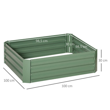 Metalliset kasvatuslaatikot avoimella pohjalla, 2 kpl, 100 x 100 x 30 cm, vihreä