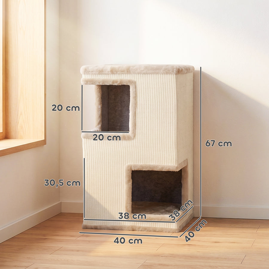 Puoliavoin kaksikerroksinen kissan raapimistorni, 67 cm, beige
