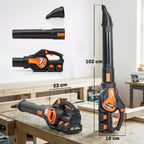 Akkukäyttöinen lehtipuhallin 20 V, 2 x 4 Ah akku ja laturi, oranssi/musta