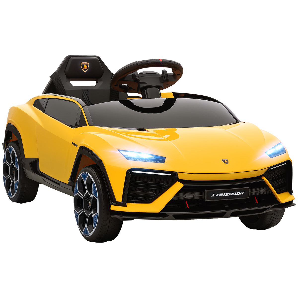 Lasten sähköauto Lamborghini 12V, 2,4 GHz kaukosäädin, LED ja musiikki, 3–6 v, keltainen