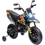 Lasten sähkömoottoripyörä Aprilia 12V, tukipyörät, iskunvaimentimet, USB, 3–8 v, keltainen