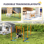 Koiran agility-pujottelukepit, suora tai porrastettu, maapiikit ja kantolaukku, oranssi