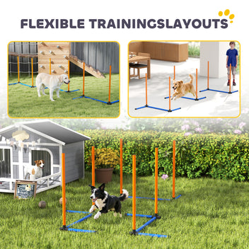 Koiran agility-pujottelukepit, suora tai porrastettu, maapiikit ja kantolaukku, oranssi