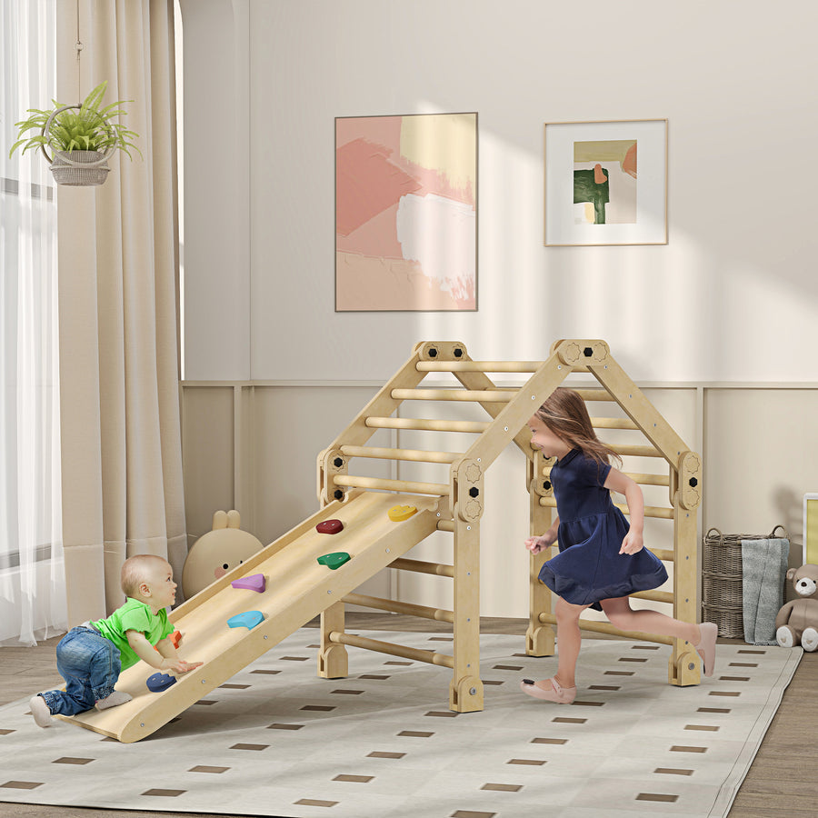 Kiipeilykolmio 3-in-1 tikkailla ja liukumäki/kiipeilyseinällä, puu, 1,5–4 v