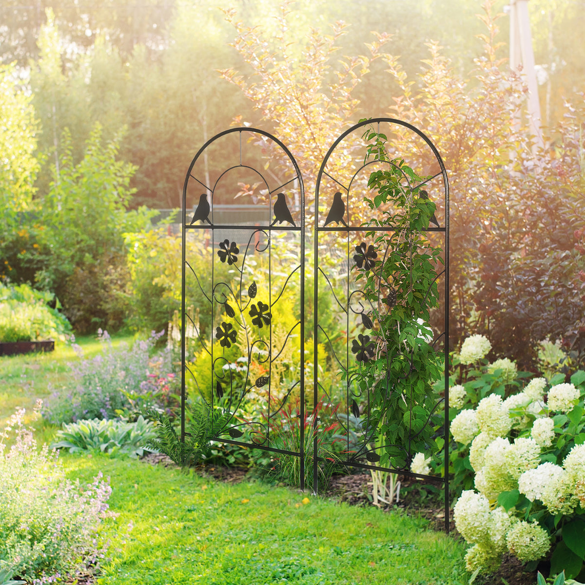 Koristeelliset metallisäleiköt linnuilla ja apilakuviolla, 2 kpl, 38 x 98 cm, musta