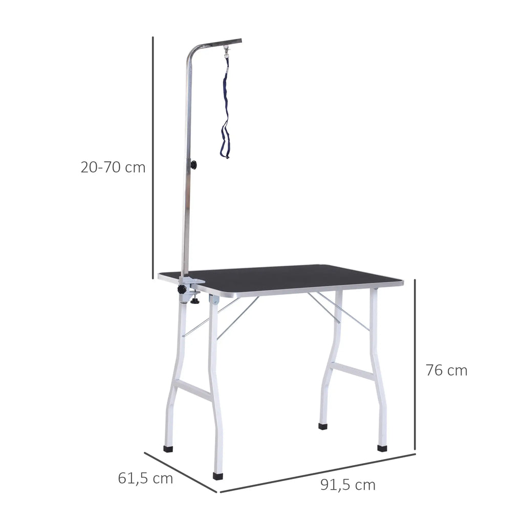 Koiran trimmauspöytä liukumattomalla kumitasolla 91,5 x 61,5 cm, säädettävä kiinnityslenkki, musta