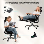 Ergonominen toimistotuoli jalkatuella – säädettävä selkä- ja niskatuki, 6D-käsinojat, hengittävä verkko