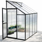 Seinäkasvihuone 242 x 122 x 195 cm – 4 mm polykarbonaatti, 1 mm alumiinirunko, musta