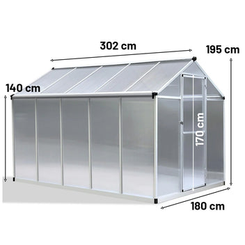 Växthus 5,4 m² – 4 mm cellplåt, aluminiumram, sockel och rännor