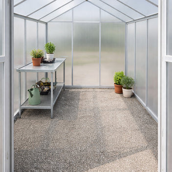 Växthus 5,4 m² – 4 mm cellplåt, aluminiumram, sockel och rännor