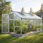 Kasvihuone 8,6 m² – 4 mm kennolevyt, alumiinirunko, sokkeli ja rännit