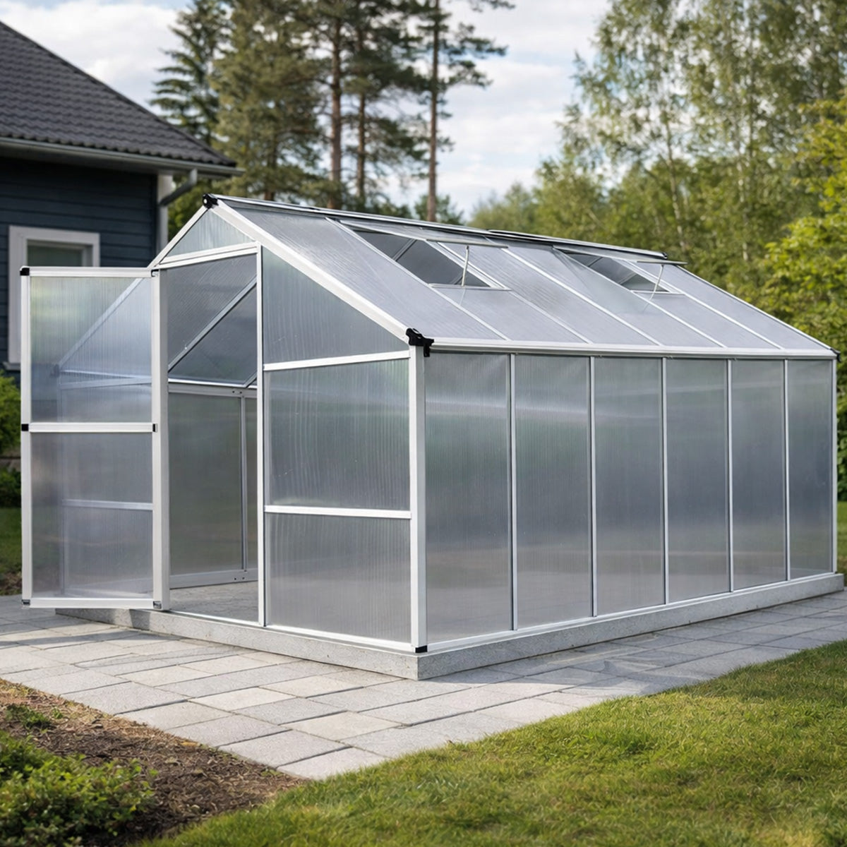 Pohjola Garden Kasvihuone 8,6m2 Sokkeli & Rännit, 4mm 610g/mm2 kennolevyt