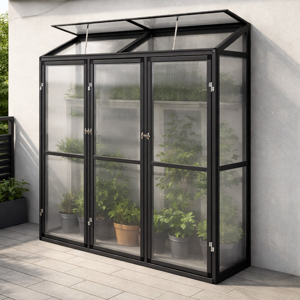 Väggväxthus 180 x 55 cm – 4 mm cellplåt, aluminiumram, 2 takfönster