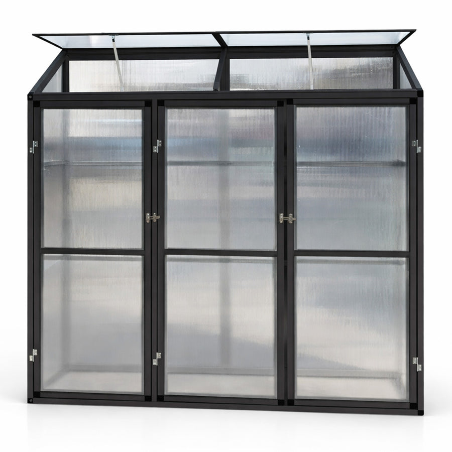 Seinäkasvihuone 180 x 55 cm – 4 mm kennolevyt, alumiinirunko, 2 kattoikkunaa
