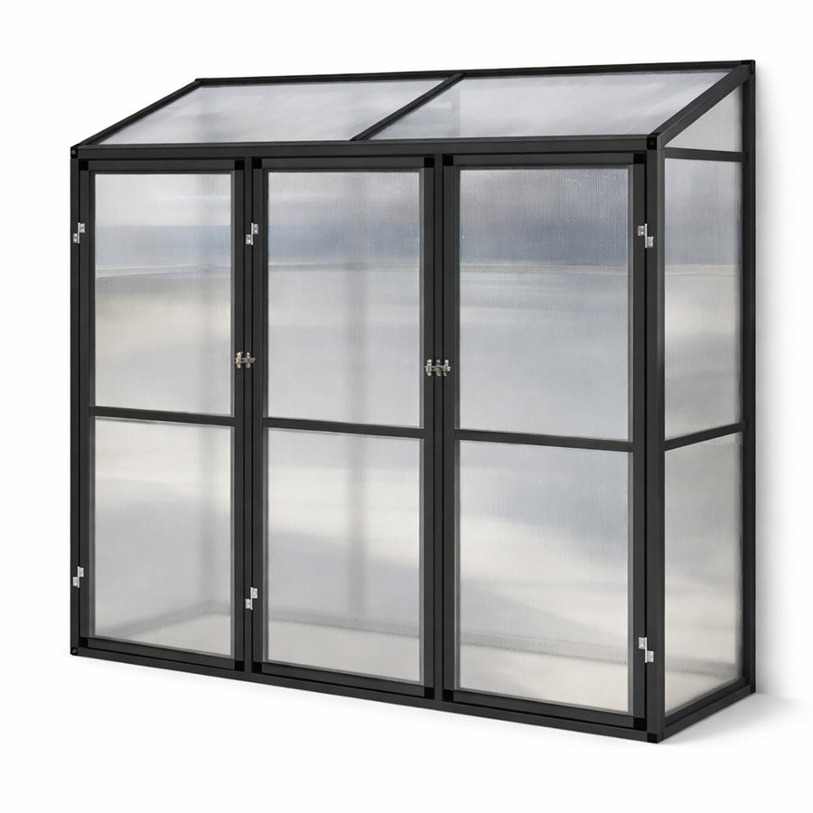 Seinäkasvihuone 180 x 55 cm – 4 mm kennolevyt, alumiinirunko, 2 kattoikkunaa