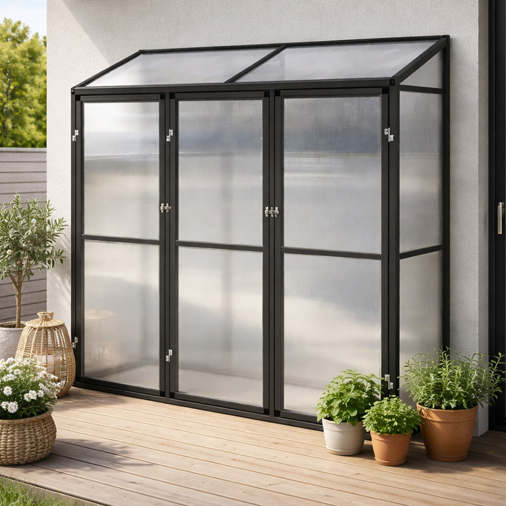 Väggväxthus 180 x 55 cm – 4 mm cellplåt, aluminiumram, 2 takfönster