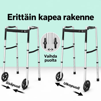 Kävelytuki Pyörillä Varma – säädettävä korkeus 77–95 cm, taitettava, Hopea