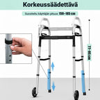 Kävelytuki Pyörillä Varma – säädettävä korkeus 77–95 cm, taitettava, Hopea
