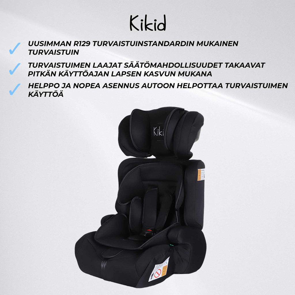 Kikid Turvaistuin Basic 76-150cm R129, musta