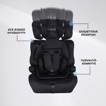 Kikid Turvaistuin Basic 76-150cm R129, musta