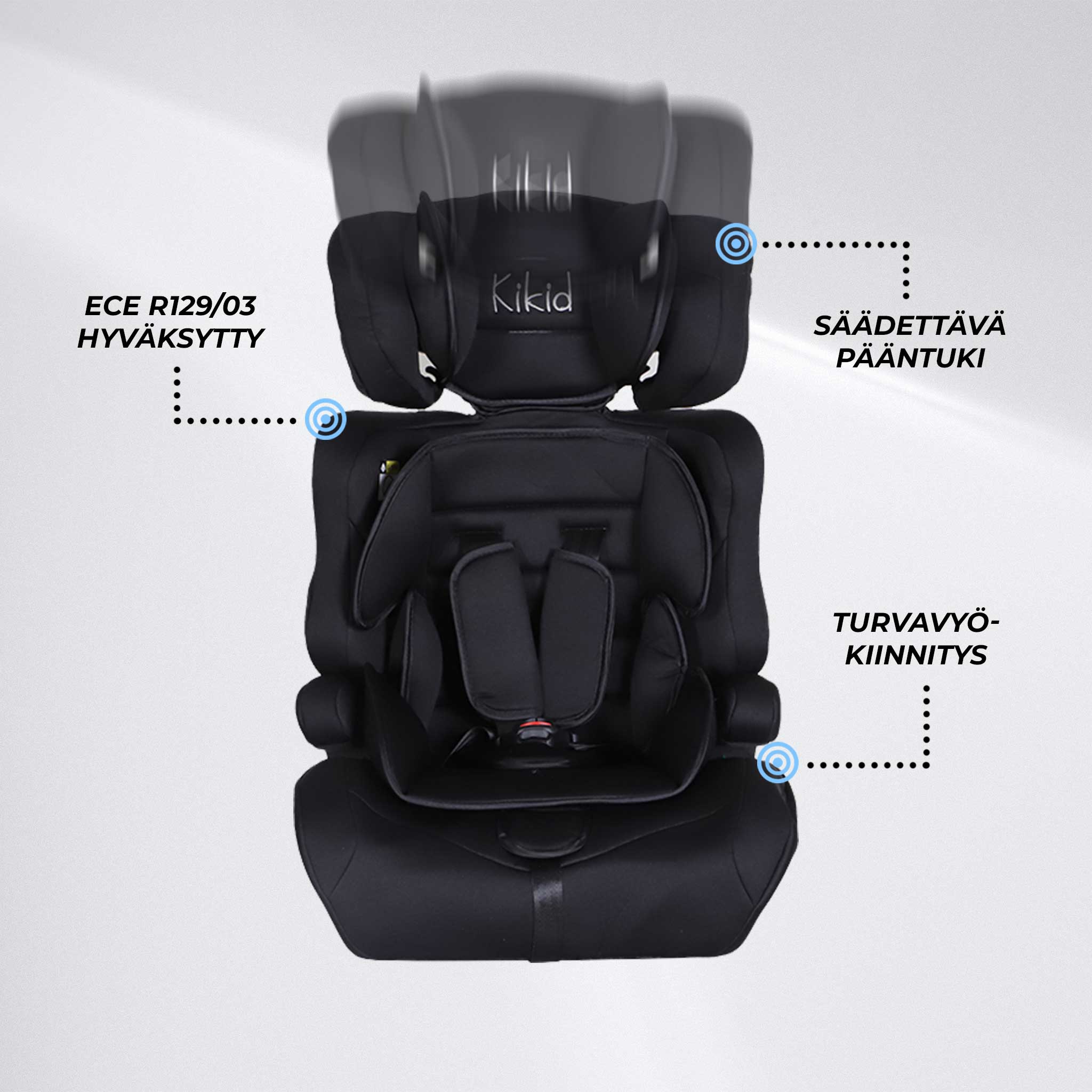Kikid Turvaistuin Basic 76-150cm R129, musta