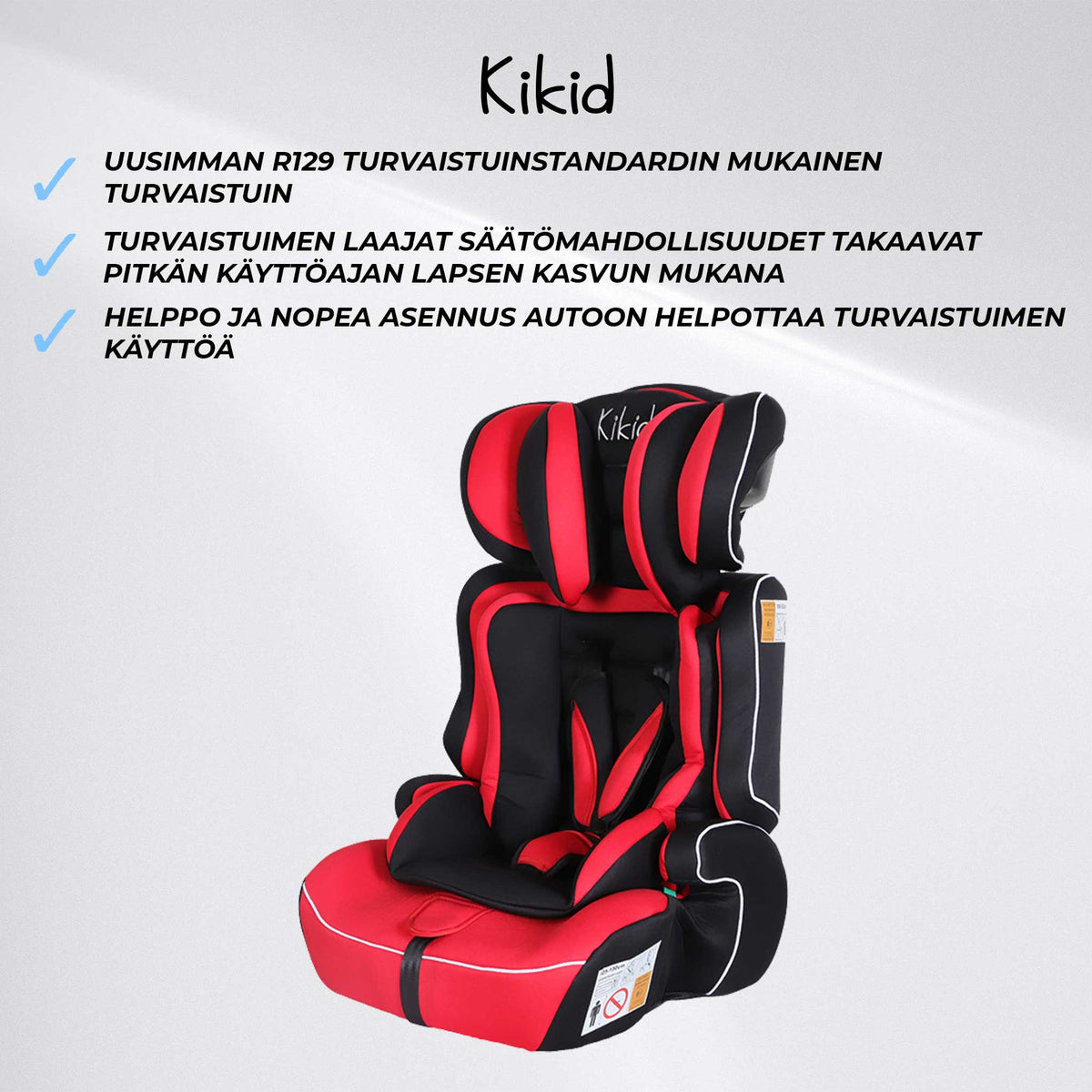 Kikid Turvaistuin Basic 76-150cm R129, musta/punainen