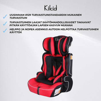 Kikid Turvaistuin Basic 76-150cm R129, musta/punainen