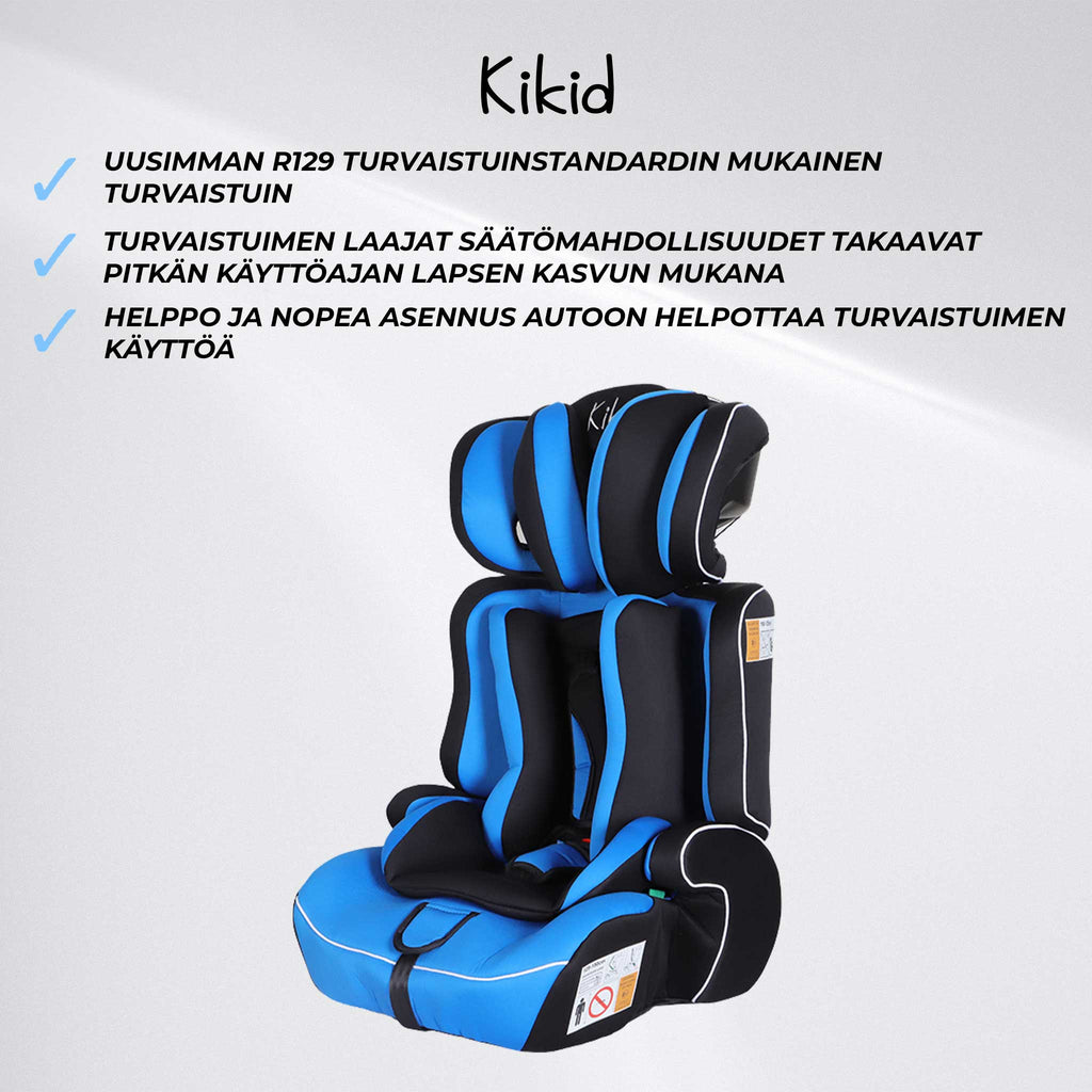 Kikid Turvaistuin Basic 76-150cm R129, musta/sininen