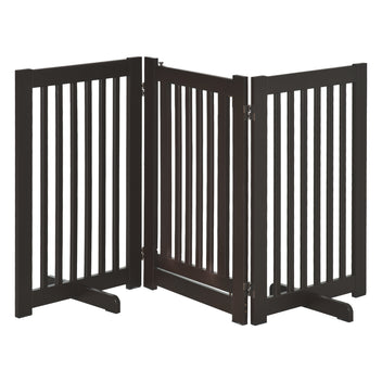 Vapaasti seisova koiraportti ovella, kolme taittuvaa paneelia, MDF, 155 x 76 cm, tummanruskea