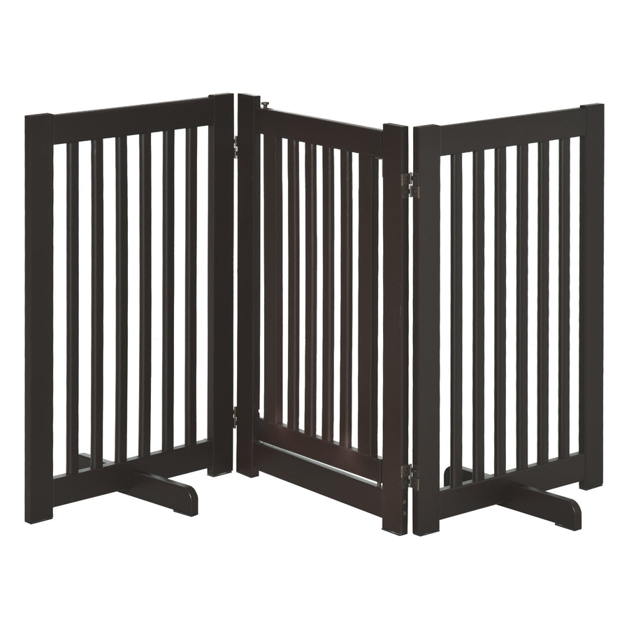 Vapaasti seisova koiraportti ovella, kolme taittuvaa paneelia, MDF, 155 x 76 cm, tummanruskea