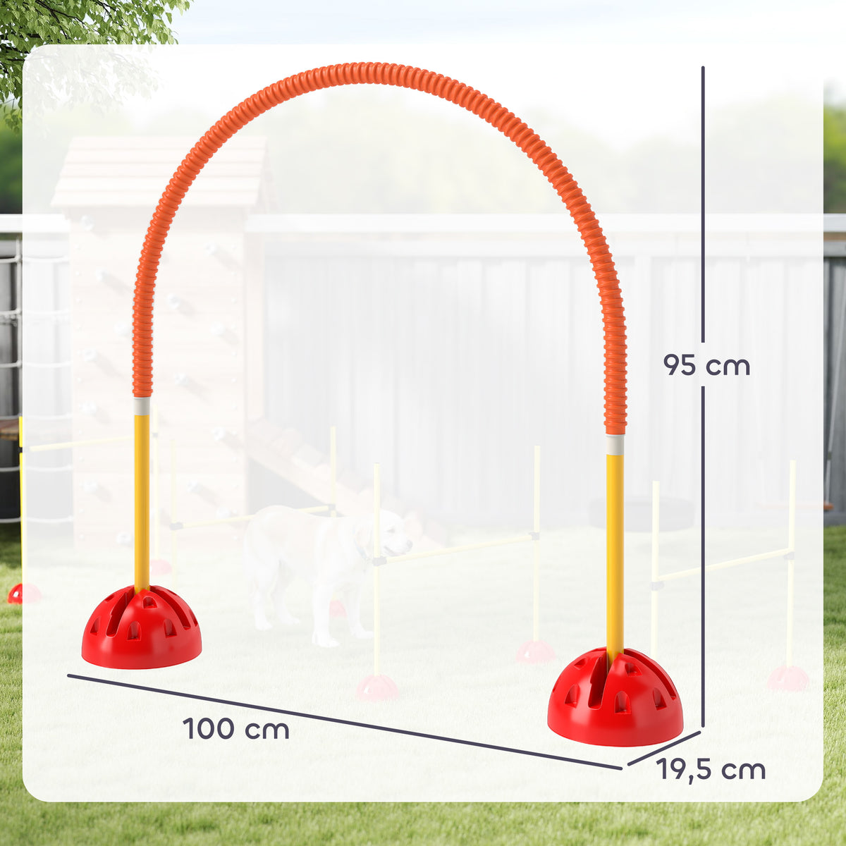 Koiran agility-portit 4 kpl, leveys säädettävä 95–114 cm, täytettävät jalustat, keltainen/oranssi