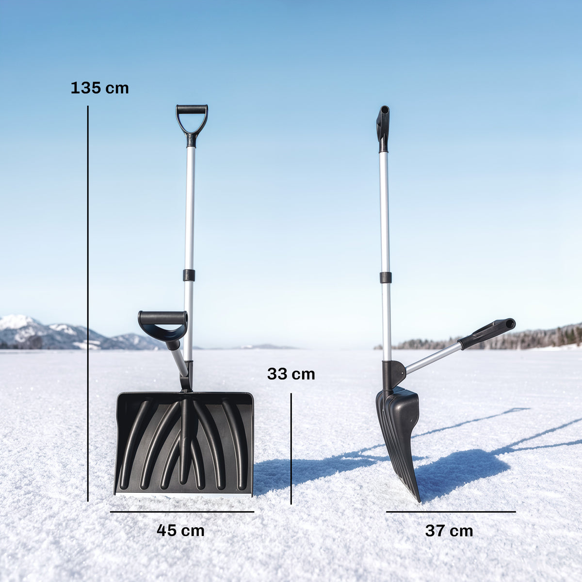 Lumilapio lisäkahvalla ja metallireunalla, 45 cm, musta