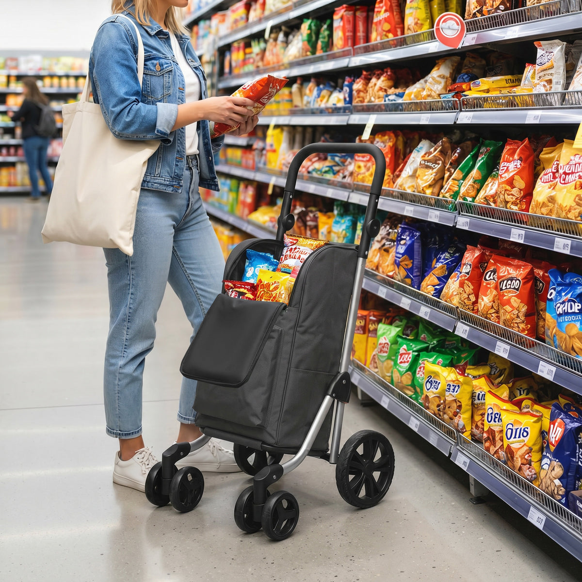 Ostoskärry 3-in-1 kylmätaskulla, 46 l kassi ja reppuhihnat, säädettävä aisa, alumiini, tummanharmaa
