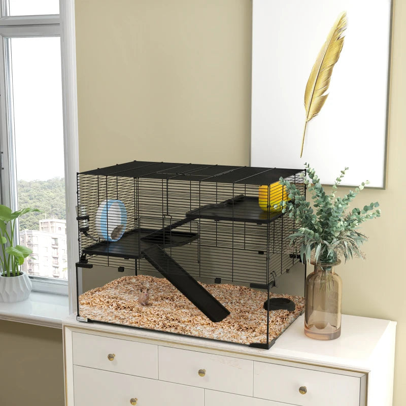 Hamsterbur med glasbotten – 4 våningar, 78,5 x 48,5 x 80 cm