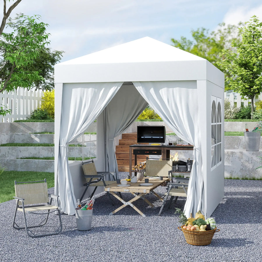 Pop up -paviljonki 2 x 2 m, 4 irrotettavaa sivuseinää ja kantolaukku, valkoinen