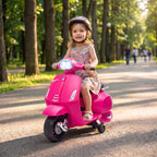 Lasten sähkömopo Vespa 6V tukipyörillä, ajovalo ja äänitorvi, 2,5 km/h, 2–4 v, pinkki