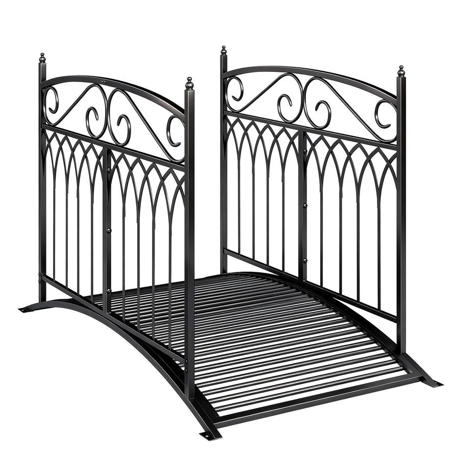 Barokkityylinen metallinen puutarhasilta kaiteilla, 135,5 cm, musta