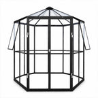 Paviljongväxthus 3,7 m² – sexkantigt, 4 mm säkerhetsglas, svart aluminiumram