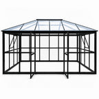 Lasipaviljonki 288 x 426 cm – 12,28 m², kirkas PC-katto ja pariovet