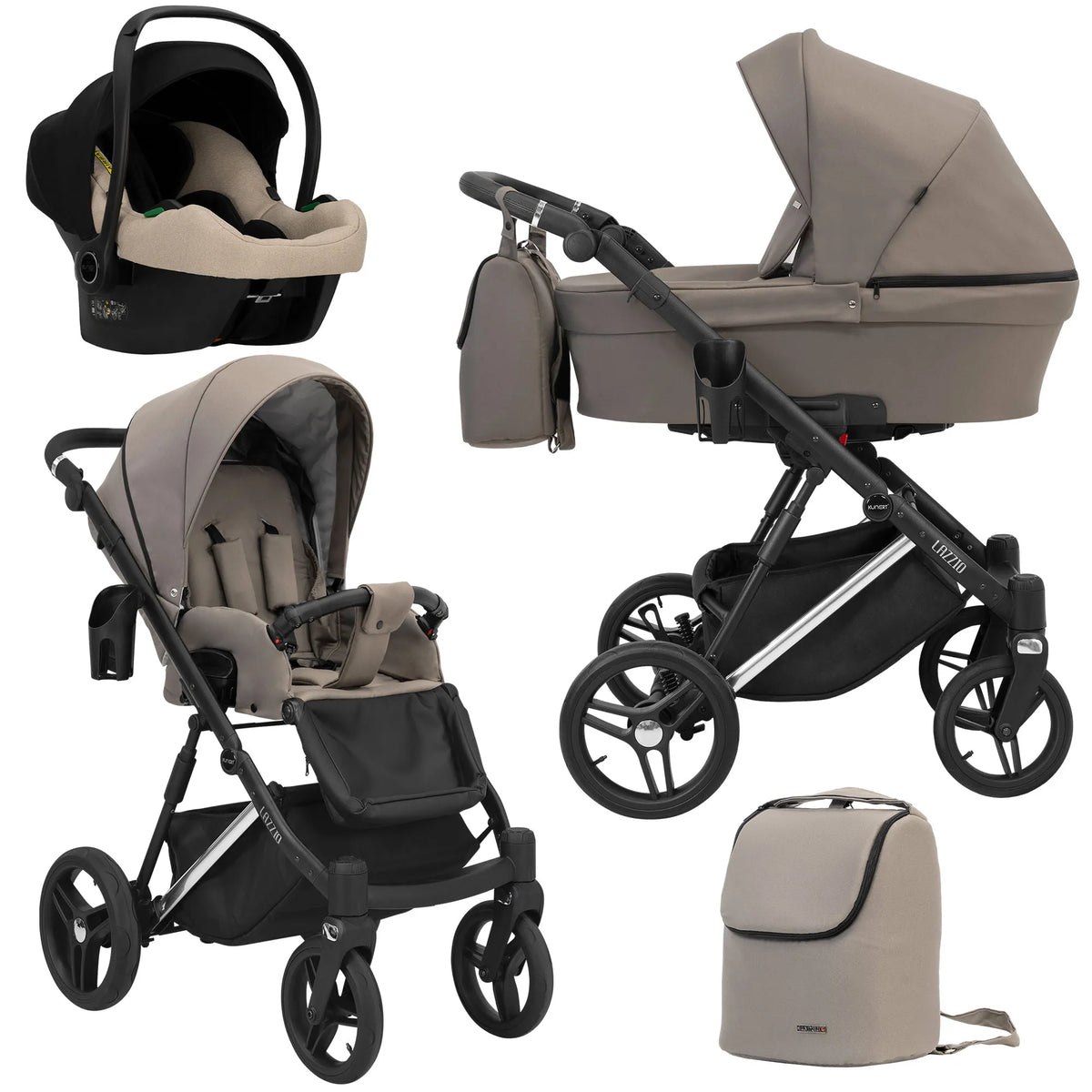Kunert Lazzio 3-in-1 yhdistelmävaunut Cosmo-turvakaukalolla, useita värejä