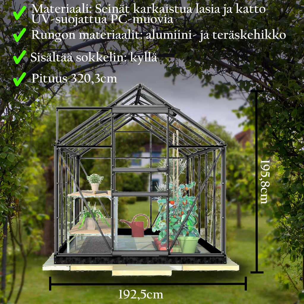 LYKKE HYBRIDI KASVIHUONE MUSTA 6,2 M2