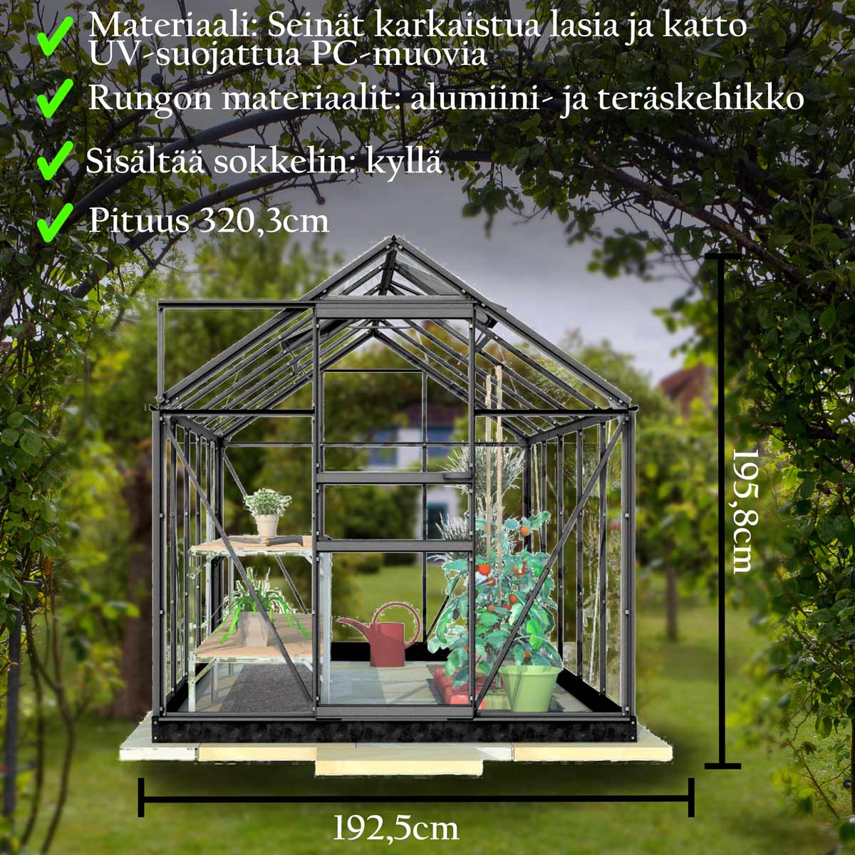LYKKE HYBRIDI KASVIHUONE MUSTA 6,2 M2