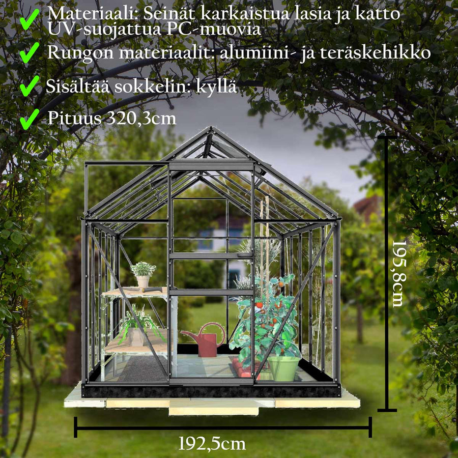 LYKKE HYBRIDI KASVIHUONE MUSTA 6,2 M2