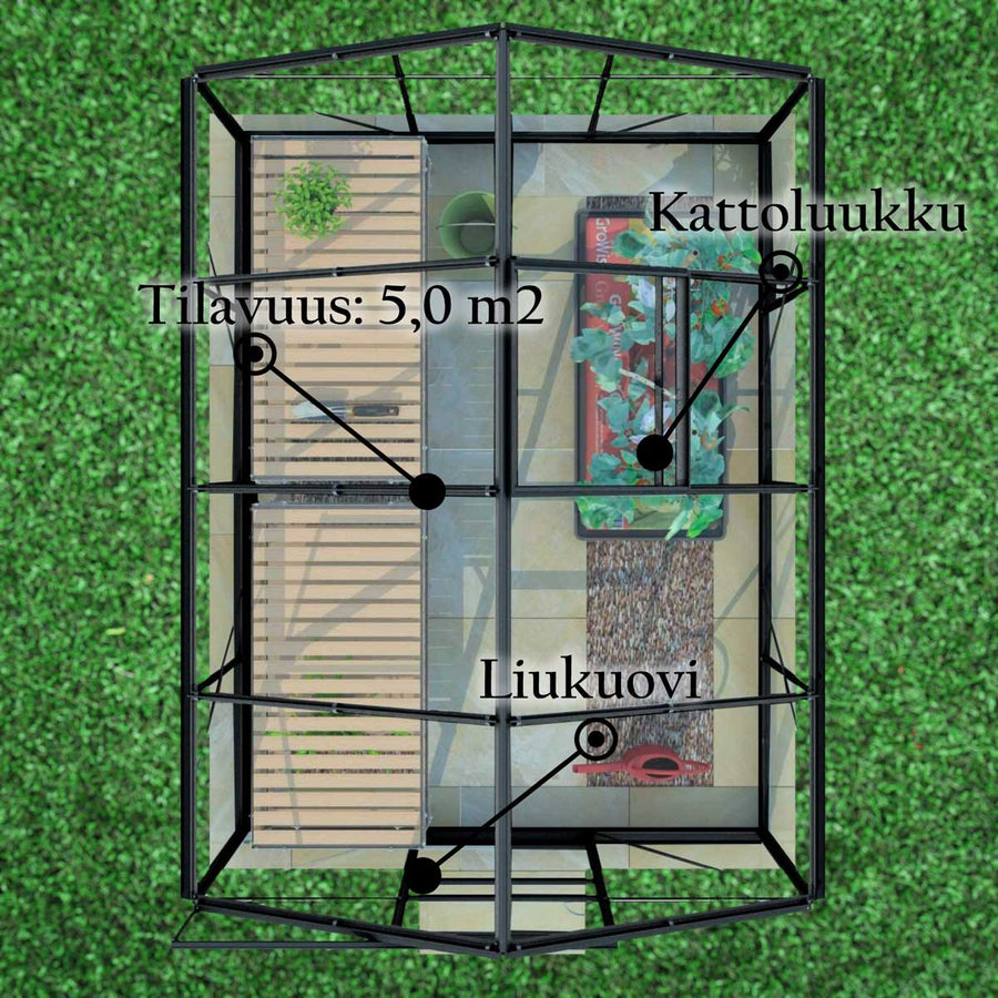 LYKKE HYBRIDI KASVIHUONE MUSTA 5 M2